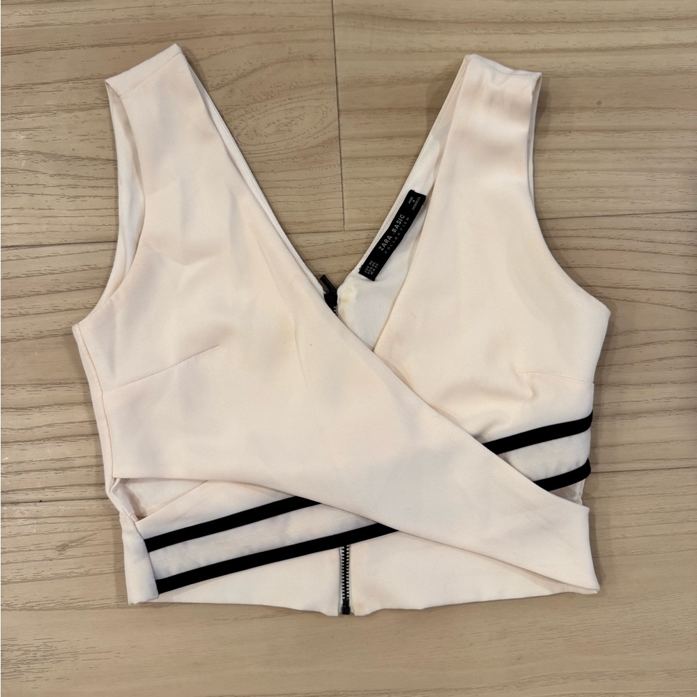 Zara Cream and Black crop Top